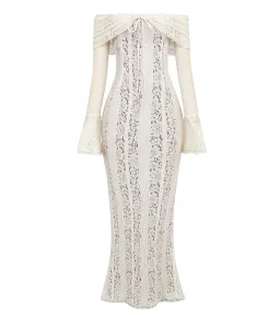 House of CB Belle Vintage Cream Floral Lace Off Shoulder Maxi Dress - Size L / AU 8-10 for rent on The Volte - image 3