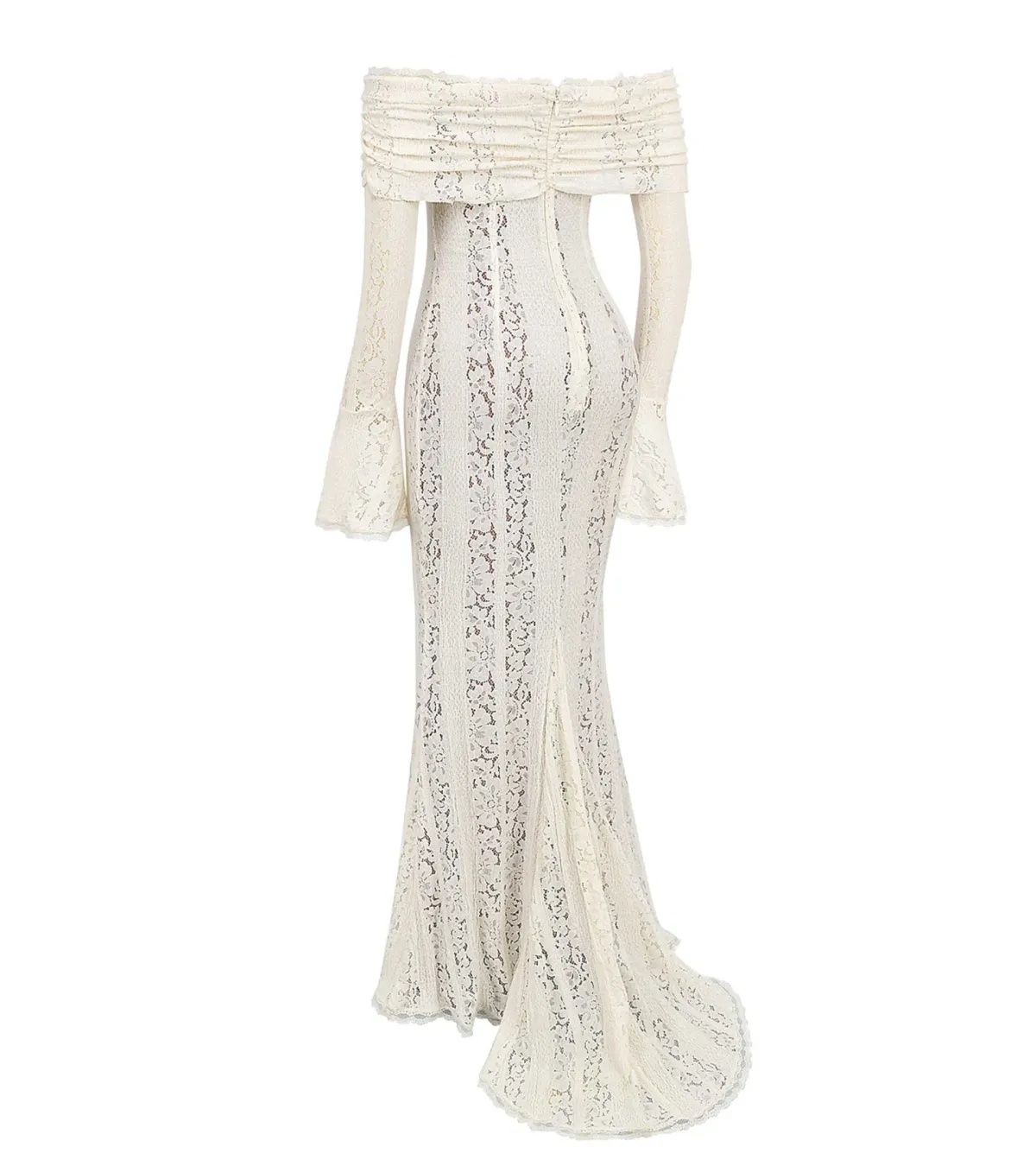 House of CB Belle Vintage Cream Floral Lace Off Shoulder Maxi Dress - Size L / AU 8-10 - Image 4