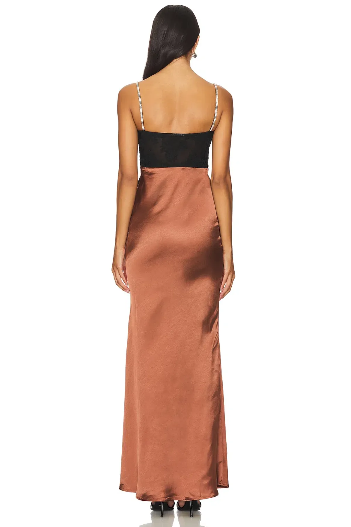 Self-Portrait Satin Diamante Maxi Dress Brown Size 8 - Image 3