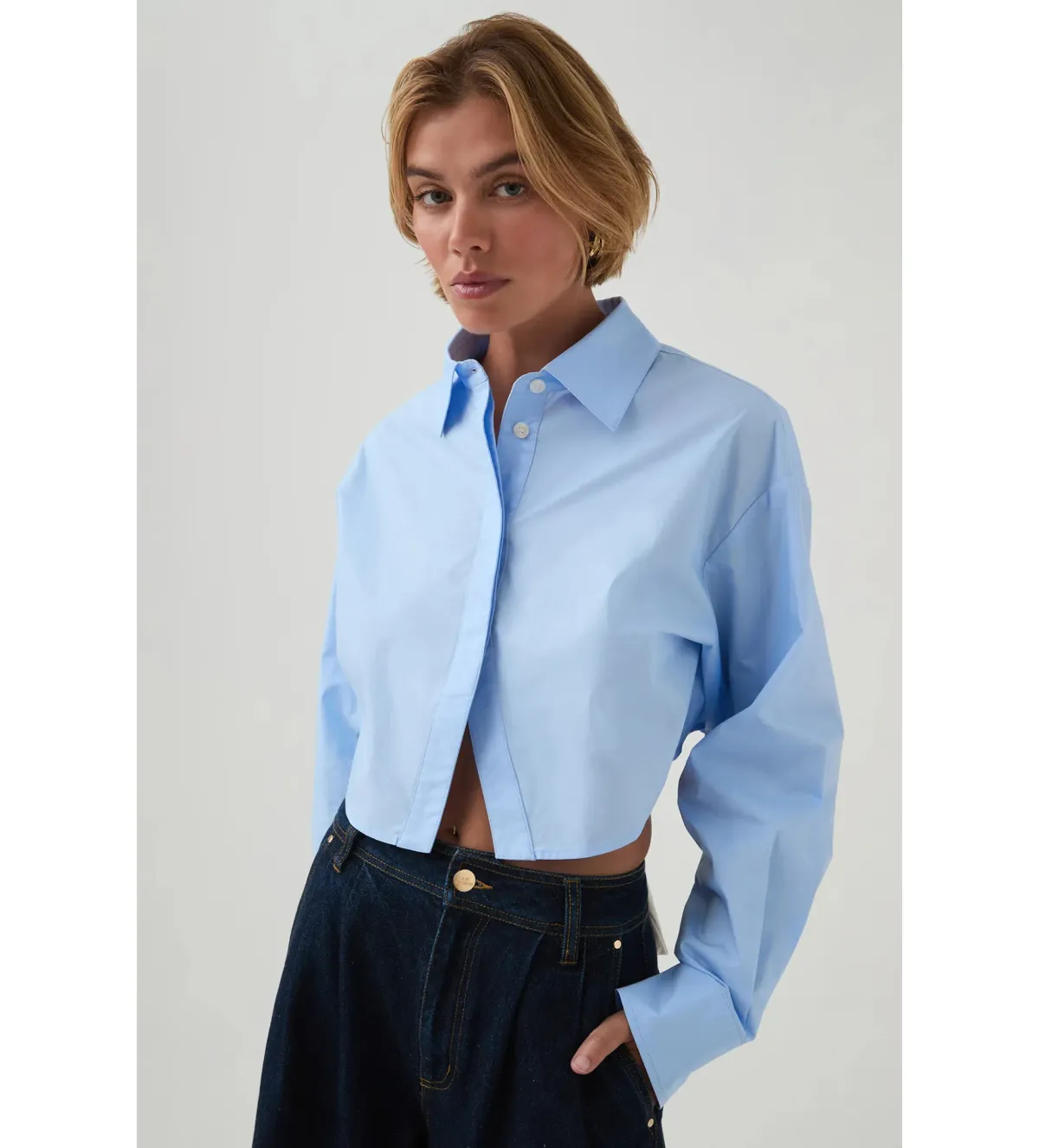 Aje Havana Cropped Shirt Cornflower Blue Size 12 - Image 3