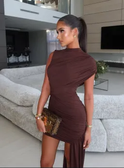 De La Valí Ravenna Mini Dress in Chocolate Size AU 8  for rent on The Volte - image 4