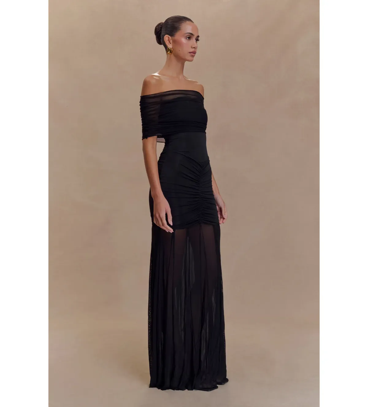 Meshki Caspian Slink Mesh Off Shoulder Maxi Dress Black Size 8 - Image 3