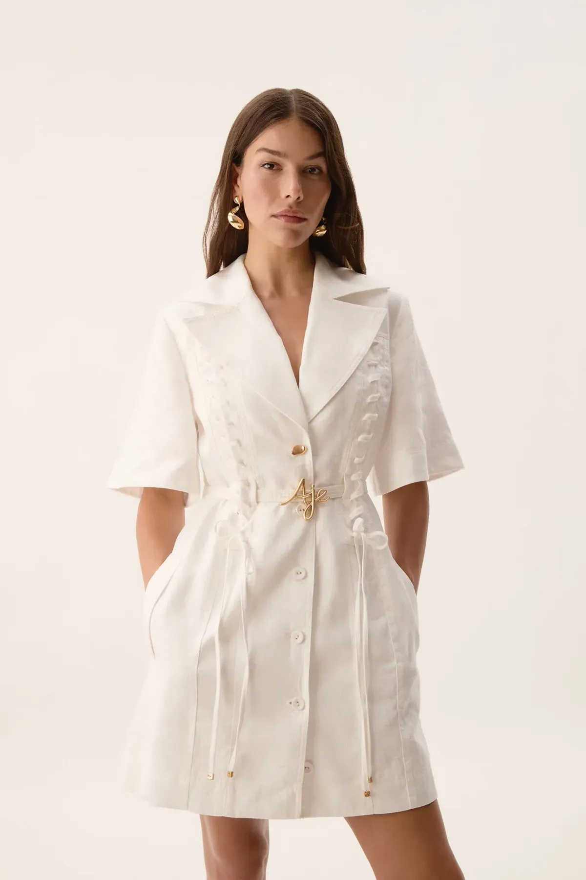 Aje Ana Mini Dress Ivory Size 12 - Image 3