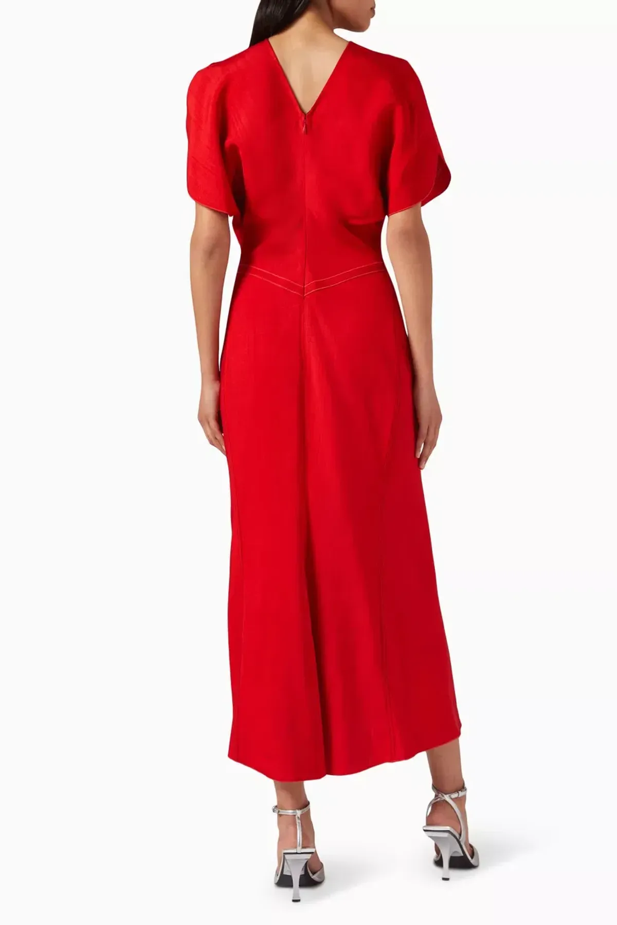 Victoria Beckham Gathered Waist Midi Dress Red Size 12 - Image 3
