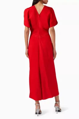 Victoria Beckham Gathered Waist Midi Dress Red Size 12 for rent on The Volte - image 3