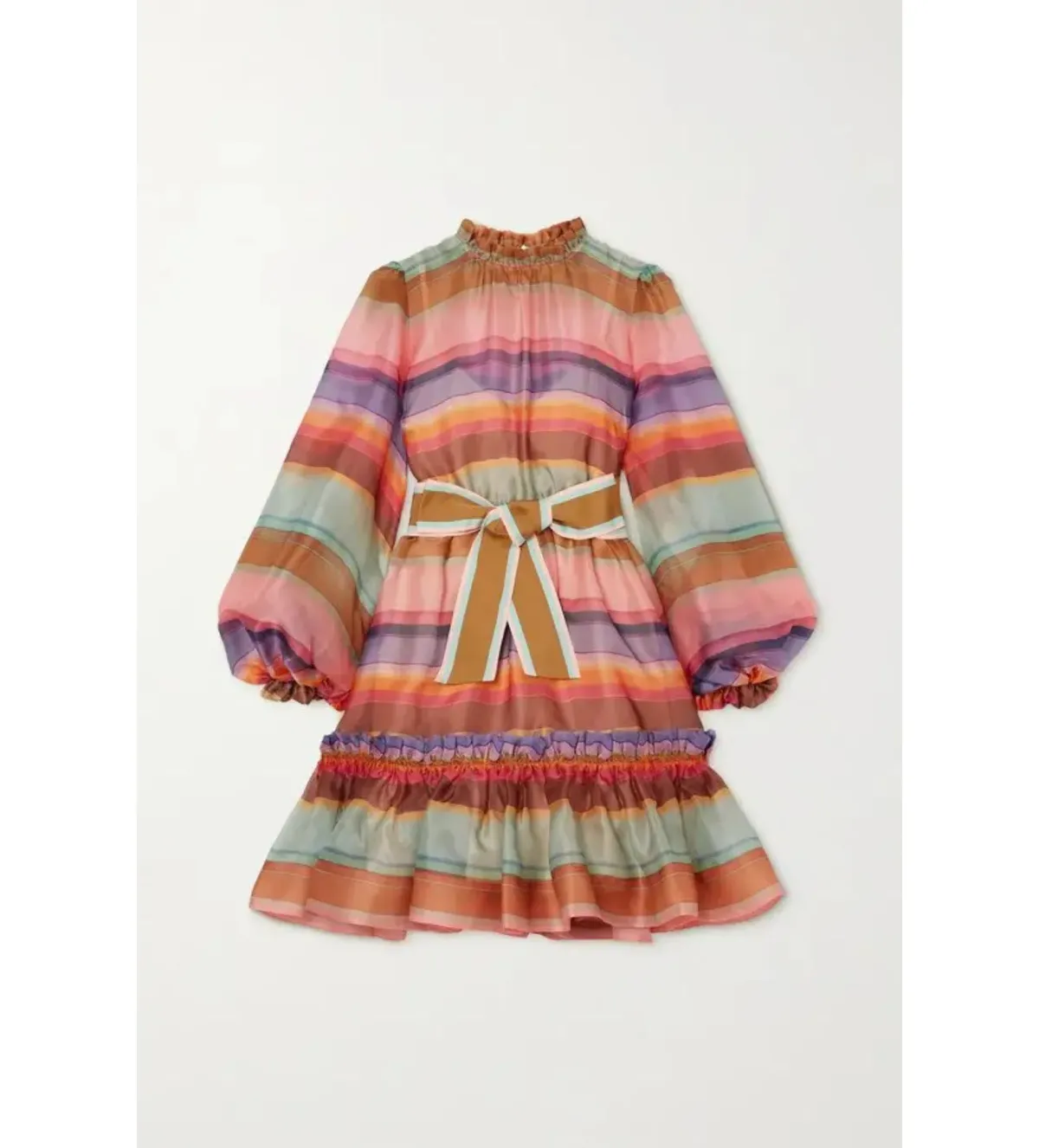 Zimmermann The Lovestruck Belted Striped Silk-Organza Mini Dress Multi Size 0/AU 8 - Image 3