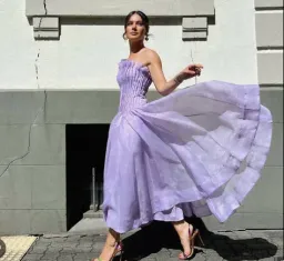 Aje Horizon Pintucked Midi Dress Lilac Size 6 for rent on The Volte - image 2