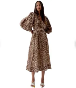 Aje Isabella Leopard Print Midi Shirt Dress in Brown Size AU 16 for rent on The Volte - image 1