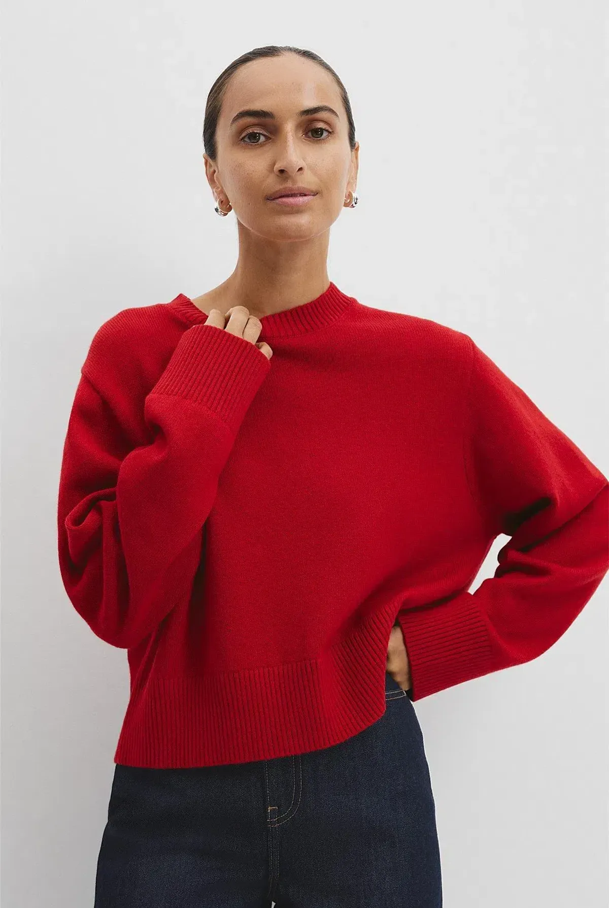 Country Road Organically Grown Cotton Blend Crop Crew Neck Knit Red Size AU  - Image 1