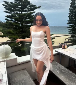 Lunes Paris Mira Bustier Drape MIni Dress White Size 10 for rent on The Volte - image 8