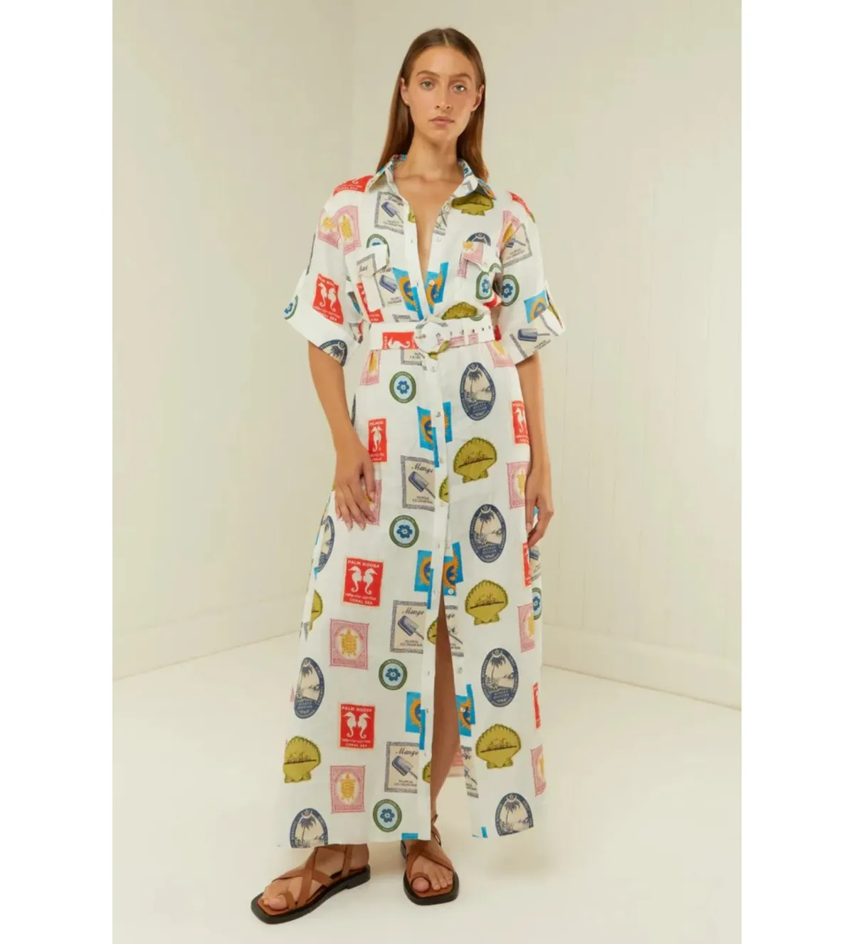 Palm Noosa Memento Maxi Dress Holiday Stamp Size AU 6 - Image 1