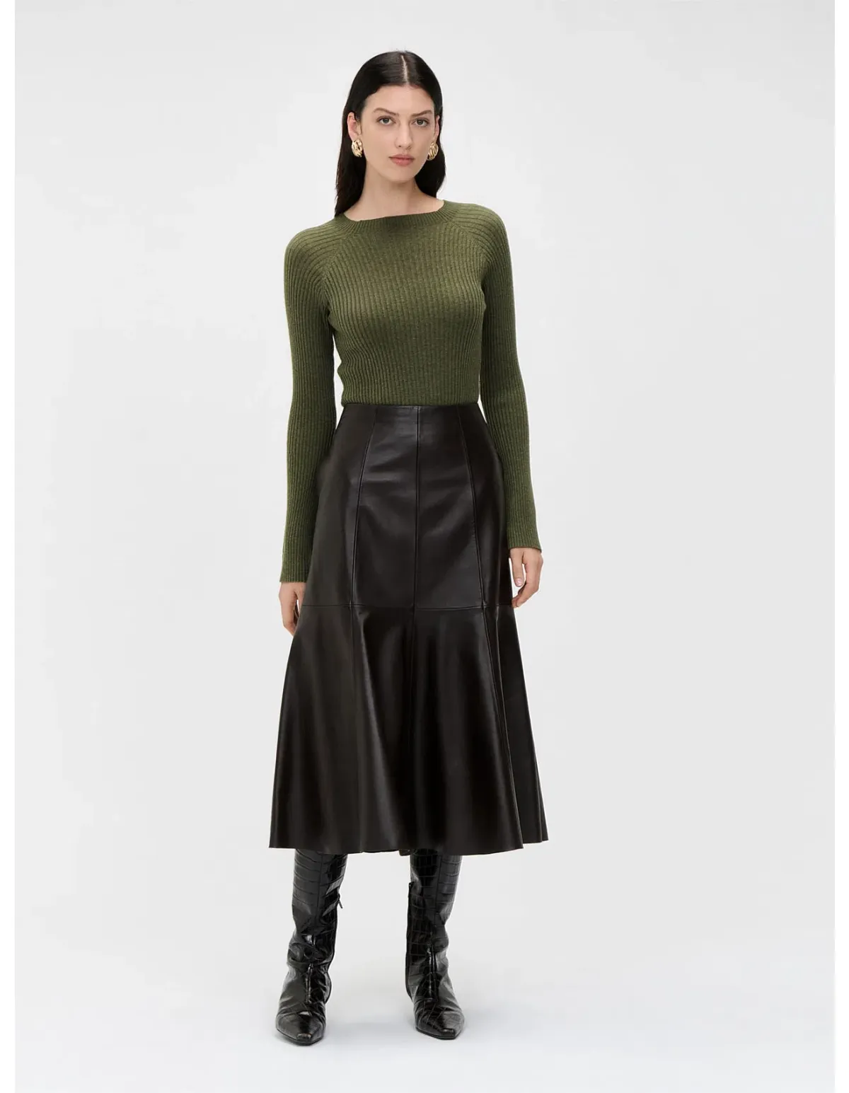 Veronika Maine Olive Merino Cotton Flared Sleeve Knit Size 8/S - Image 2