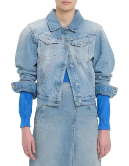 Victoria Beckham Padded Denim Jacket Pale Blue Wash Size  for rent on The Volte - image 2