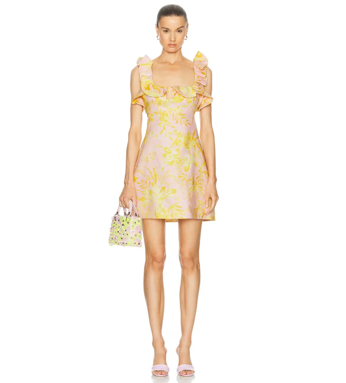 Zimmermann The Golden Ruffle Mini Dress in Pink/Gold Floral Size 2 /AU 12 - Image 1
