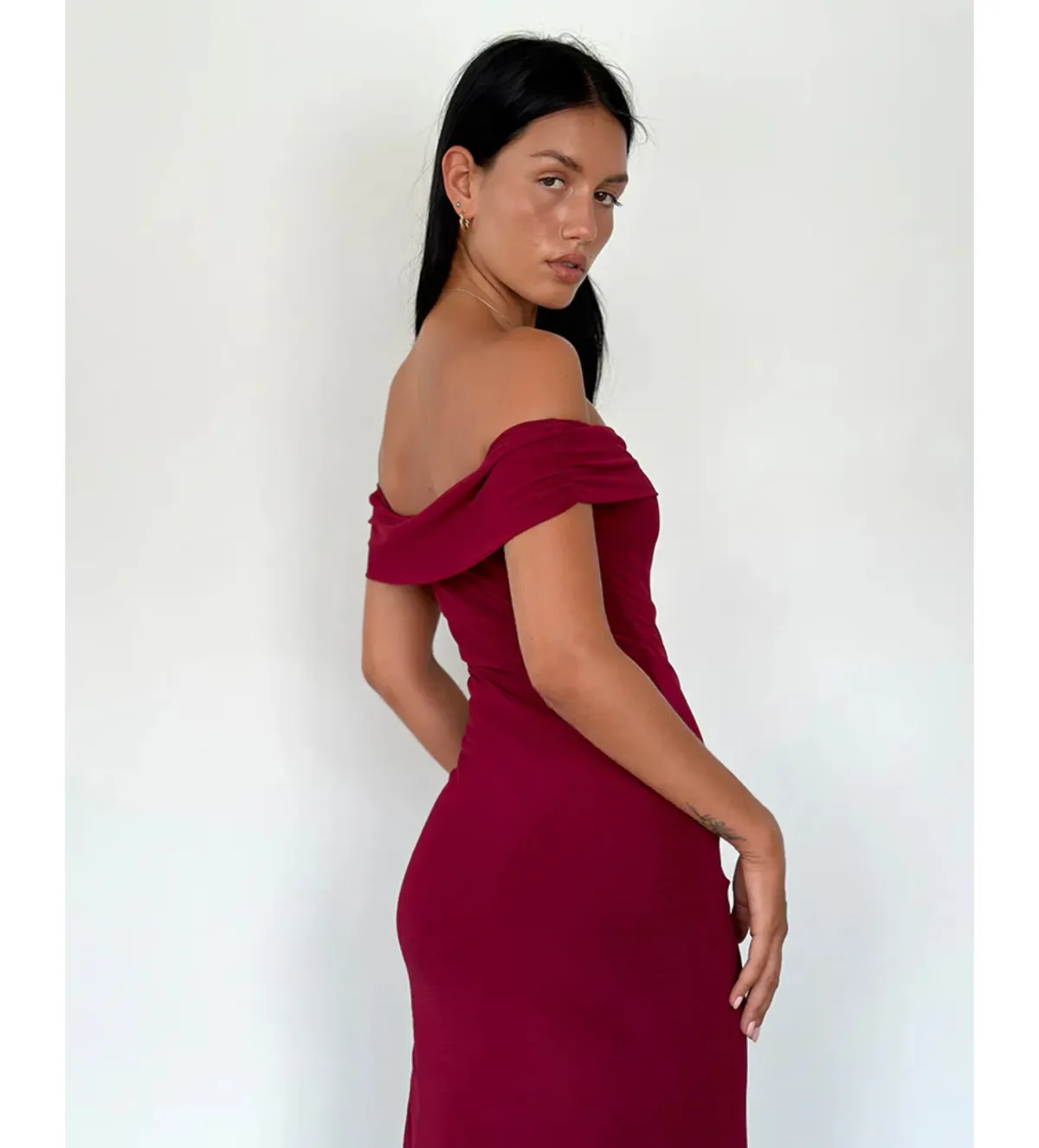 Motel Rocks Tarna Bardot Mesh Maxi Dress in Burgundy Size S / AU 10  - Image 4