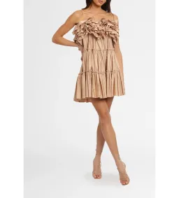 Aje Allure Tiered Ruffle Mini Dress in Beige Size 8 for rent on The Volte - image 1
