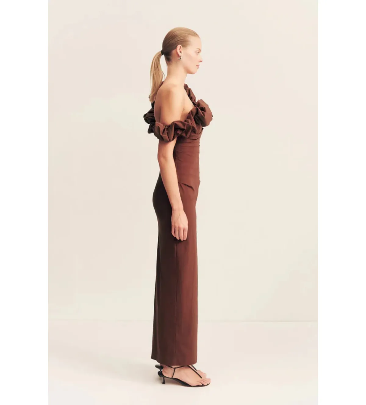 Shona Joy Cambell Ruffle Draped Maxi in Espresso Size 8  - Image 3