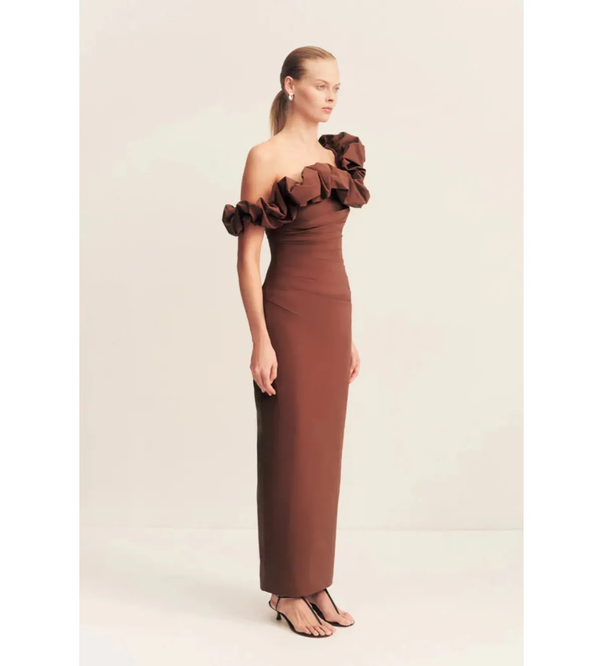 Shona Joy Cambell Ruffle Draped Maxi in Espresso Size 8  - Image 2