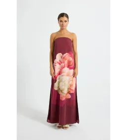 Pasduchas Romance Strapless Maxi Dress Burgundy Floral Size 12 for rent on The Volte - image 1