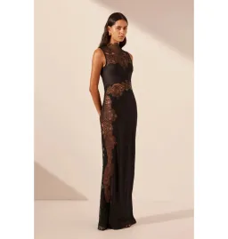 Shona Joy Jamila Lace High Neck Maxi Dress Black Size 10 for rent on The Volte - image 2