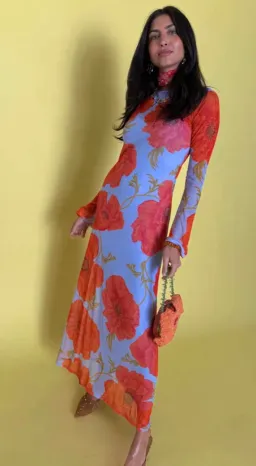 Never Fully Dressed Blue Poppy Aria Mesh Maxi Dress Size AU 12  for rent on The Volte - image 1