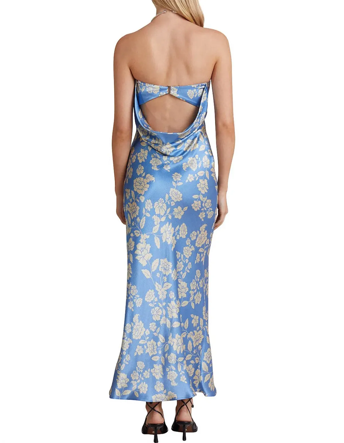Bec & Bridge Blossom Strapless Maxi Dress Blue Floral Size AU 8 - Image 2