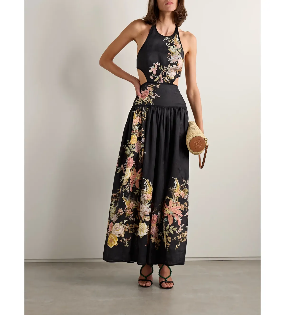 Zimmermann Tallow Halter Midi Dress Black Multi Floral Size 1/10 - Image 1
