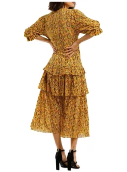 Camilla and Marc Rimini Tiered Midi Dress in Yellow Small Floral Print Size 8  for rent on The Volte - image 2