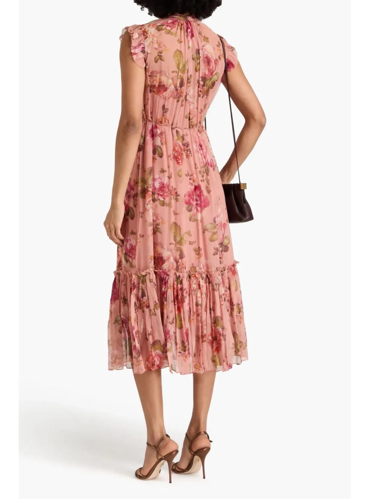 Zimmermann Luminosity Flutter Midi Dress in Dusty Pink Floral Size 1 AU 10 - Image 2