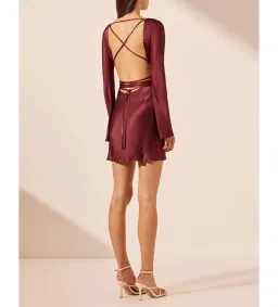 Shona Joy Elia Long Sleeve Open Back Tie Mini Dress Burgundy Size 10 for rent on The Volte - image 2