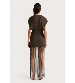 Faithfull the Brand Brita Fringe Mini Dress Chocolate Brown Size 10/M for rent on The Volte - image 3