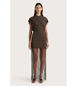 Faithfull the Brand Brita Fringe Mini Dress Chocolate Brown Size 10/M for rent on The Volte - image 1