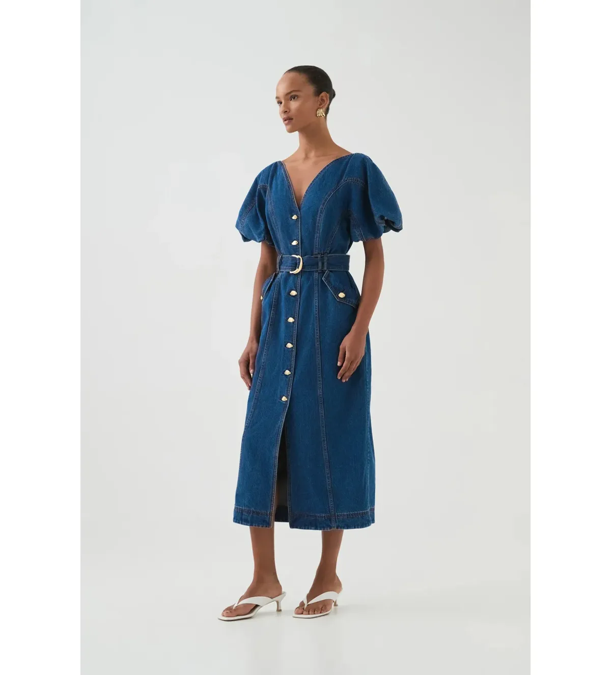 Aje Harper Denim Midi Dress Classic Wash Size 10/M - Image 2