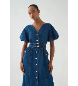 Aje Harper Denim Midi Dress Classic Wash Size 10/M for rent on The Volte - image 4