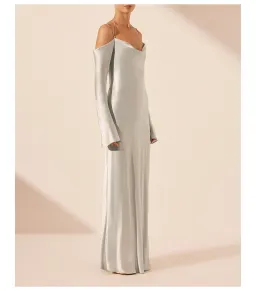 Shona Joy Sofia Off Shoulder Tie Maxi Dress Silver Size 8/S for rent on The Volte - image 2