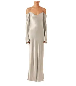 Shona Joy Sofia Off Shoulder Tie Maxi Dress Silver Size 8/S for rent on The Volte - image 1