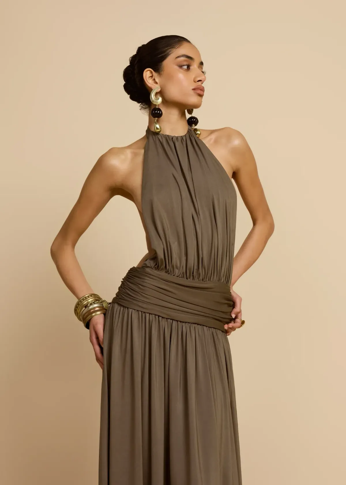 Arcina Ori Santina Maxi Dress Earthy Neutral Khaki Size S  - Image 5