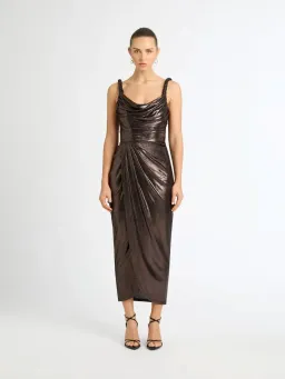 Sheike Celine Midi Dress Bronze Metallic Size 8 for rent on The Volte - image 1