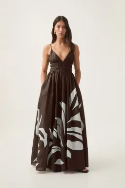 Aje Planetary Maxi Dress Abstract Fern Carob Size 8 for rent on The Volte - image 1