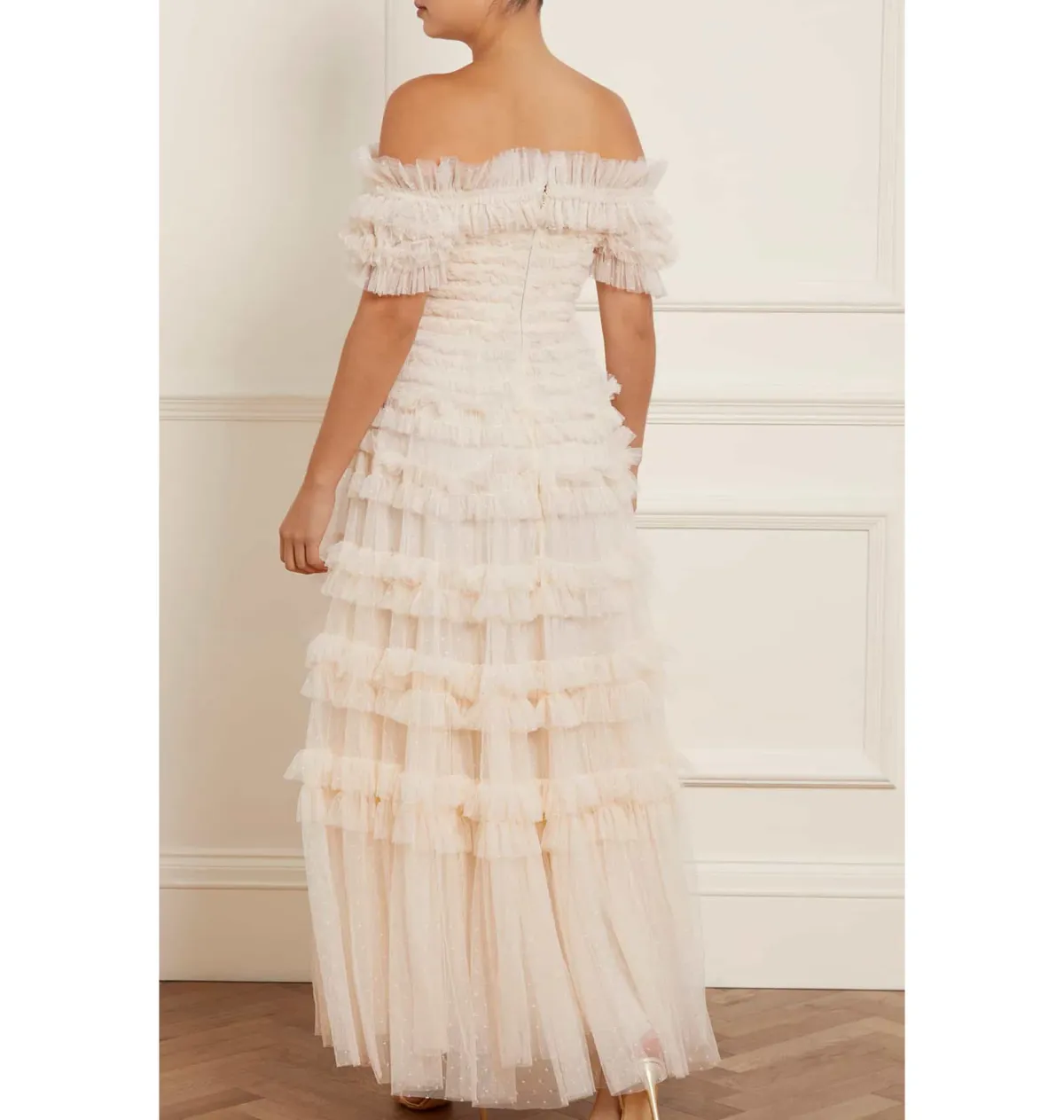 Needle and Thread Lisette Ruffle Off Shoulder Gown Champagne Size 6 - Image 3