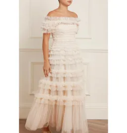 Needle and Thread Lisette Ruffle Off Shoulder Gown Champagne Size 6 for rent on The Volte - image 1