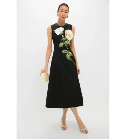 Leo Lin Cleo Embellished Sleeveless Midi Dress White Rose Print Size AU 14  for rent on The Volte - image 1