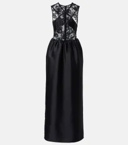 Self-Portrait Lace-trim Taffeta Maxi Dress in Black Size 8 for rent on The Volte - image 7