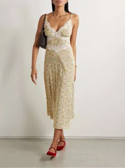 Doen Venus Corded Lace Trimmed Floral Silk Midi Dress Size AU 8 for rent on The Volte - image 1