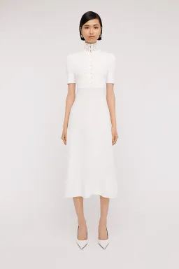 Scanlan Theodore Crepe Knit Daisy Soft Midi Dress in Ivory Cream Size L AU 12 for rent on The Volte - image 1