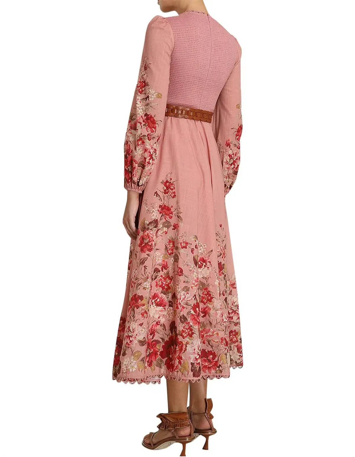 Zimmermann Cassia Shirred Midi Dress Musk Floral Size AU 12 - Image 3