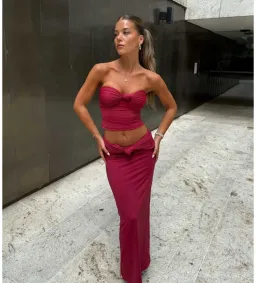 Sasha Therese Naya Top and Mila Maxi Skirt Set Cherry Red Size XS AU 6 for rent on The Volte - image 1