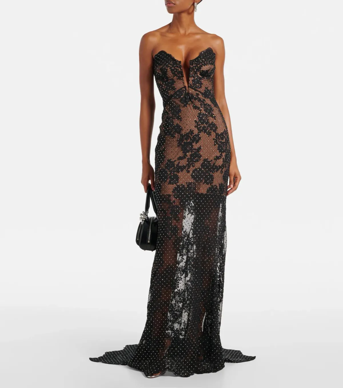 Self Portrait Embellished Sheer Lace Maxi Dress Black Size 10 - Image 1