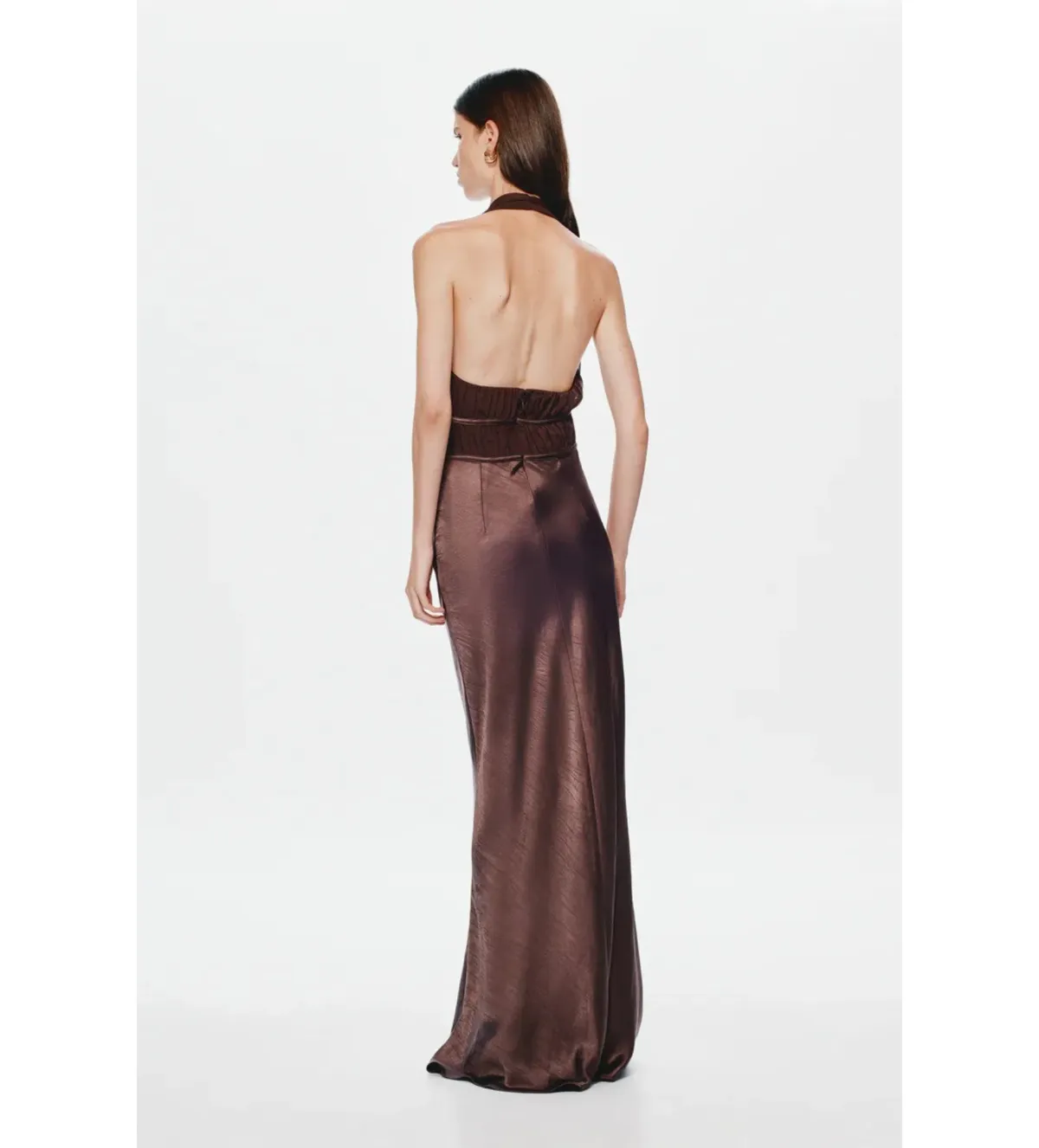 Misha The Celine Satin Maxi Dress Umber Brown Size 10 - Image 3