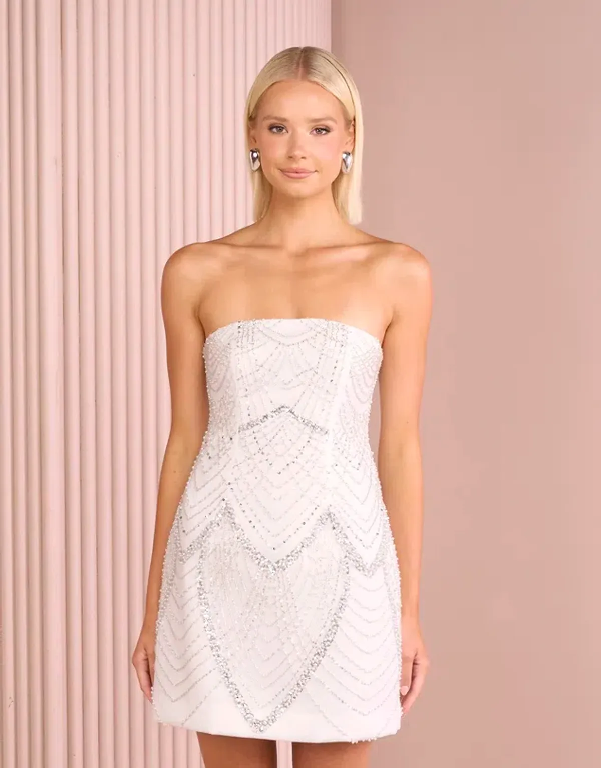 Azzurielle Felise Strapless Mini Dress White Size AU 12 - Image 3